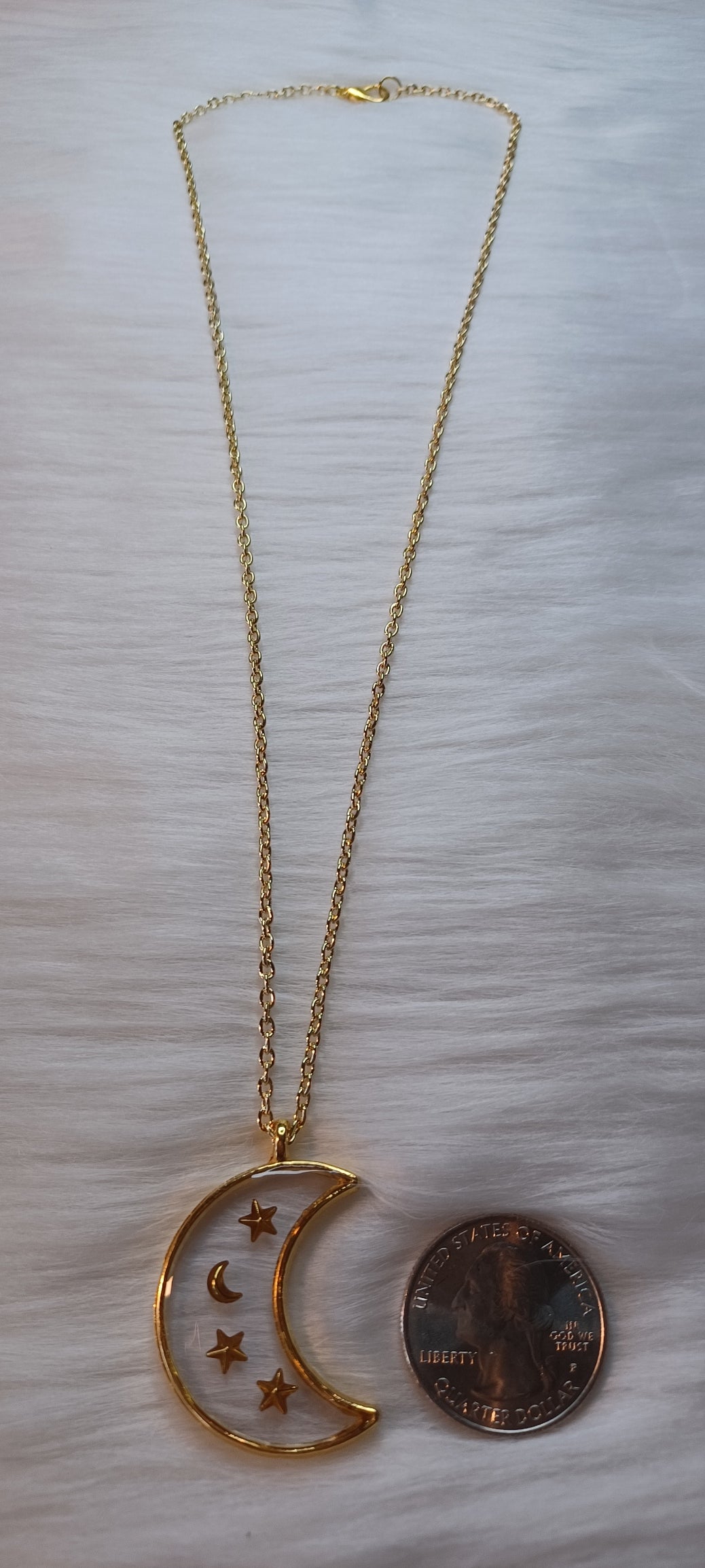 Gold Necklace, Moon and Stars