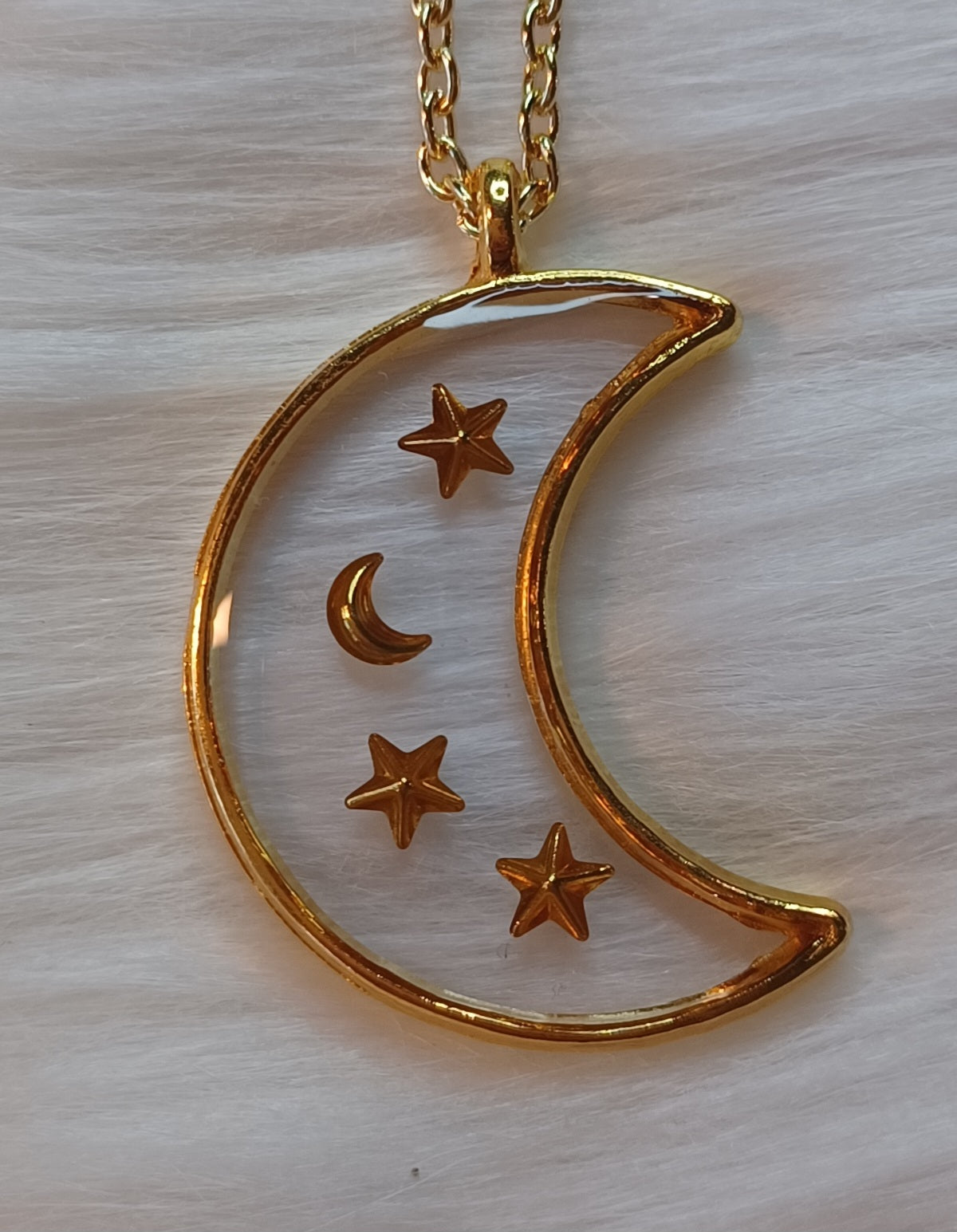 Gold Necklace, Moon and Stars
