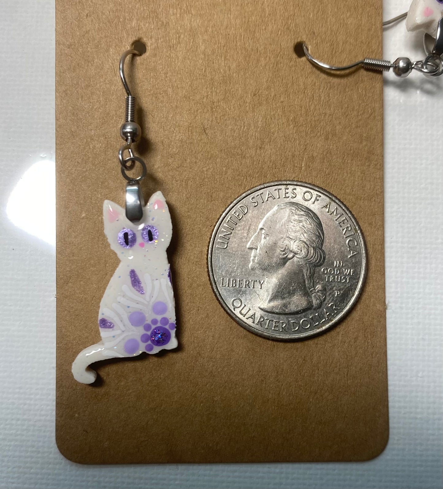 White Cat Dangle Earrings