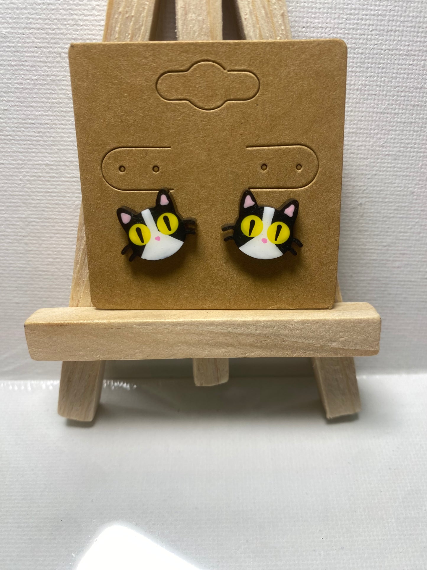 Black and White Cat Stud Earrings