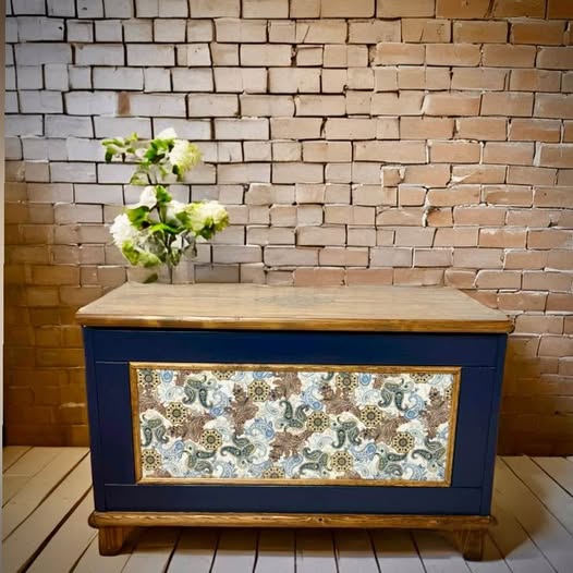 Navy Blue Hand Painted Trunk