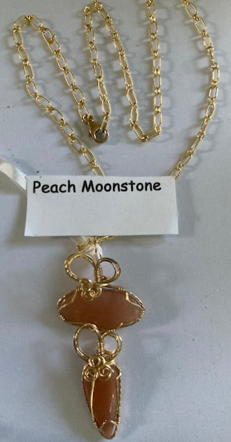 Peach Moonstone Double Pendant and Chain