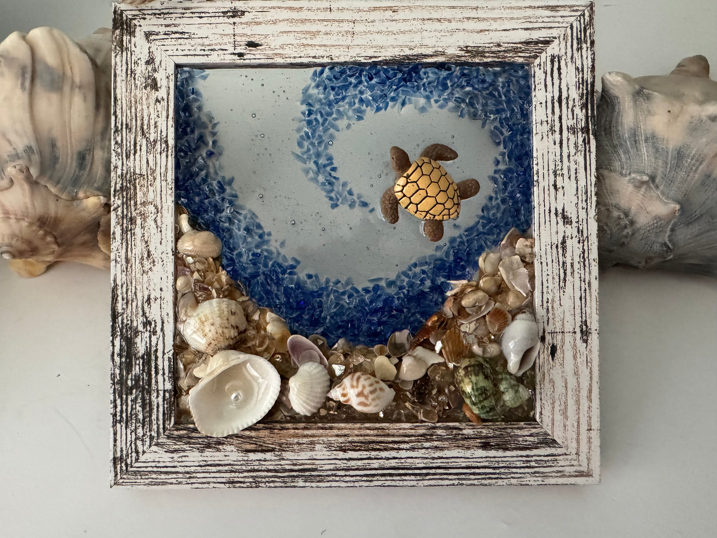 Delightful Sea Turtle Crushed Glass Resin Window