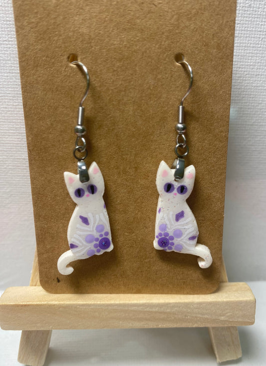 White Cat Dangle Earrings