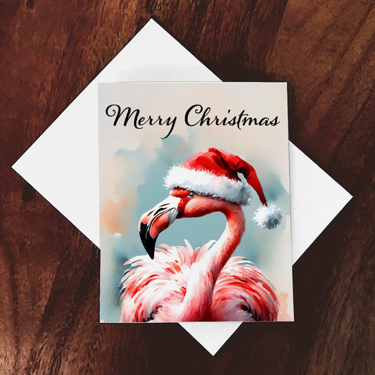 'Merry Flamingo' Watercolor Style Christmas Greeting Card