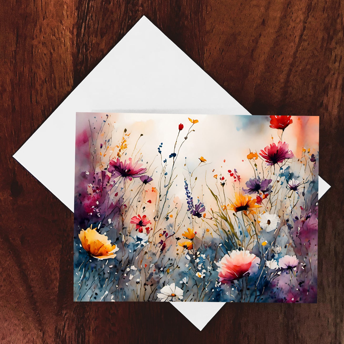 ‘Flowers’ Watercolor Style Floral Greeting Card