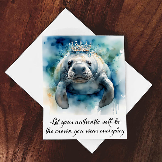 'Jewel' Watercolor Style Whimsical Manatee Quotable Greeting Card