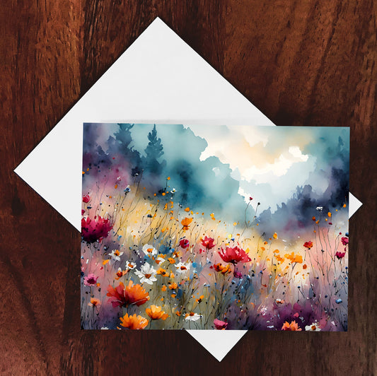 'Meadow' Watercolor Style Floral Greeting Card