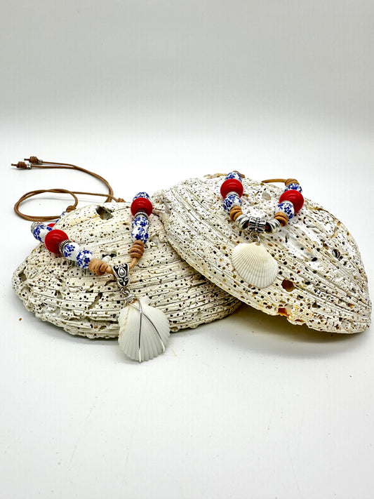 Red White and Blue Flower Jewelry Set