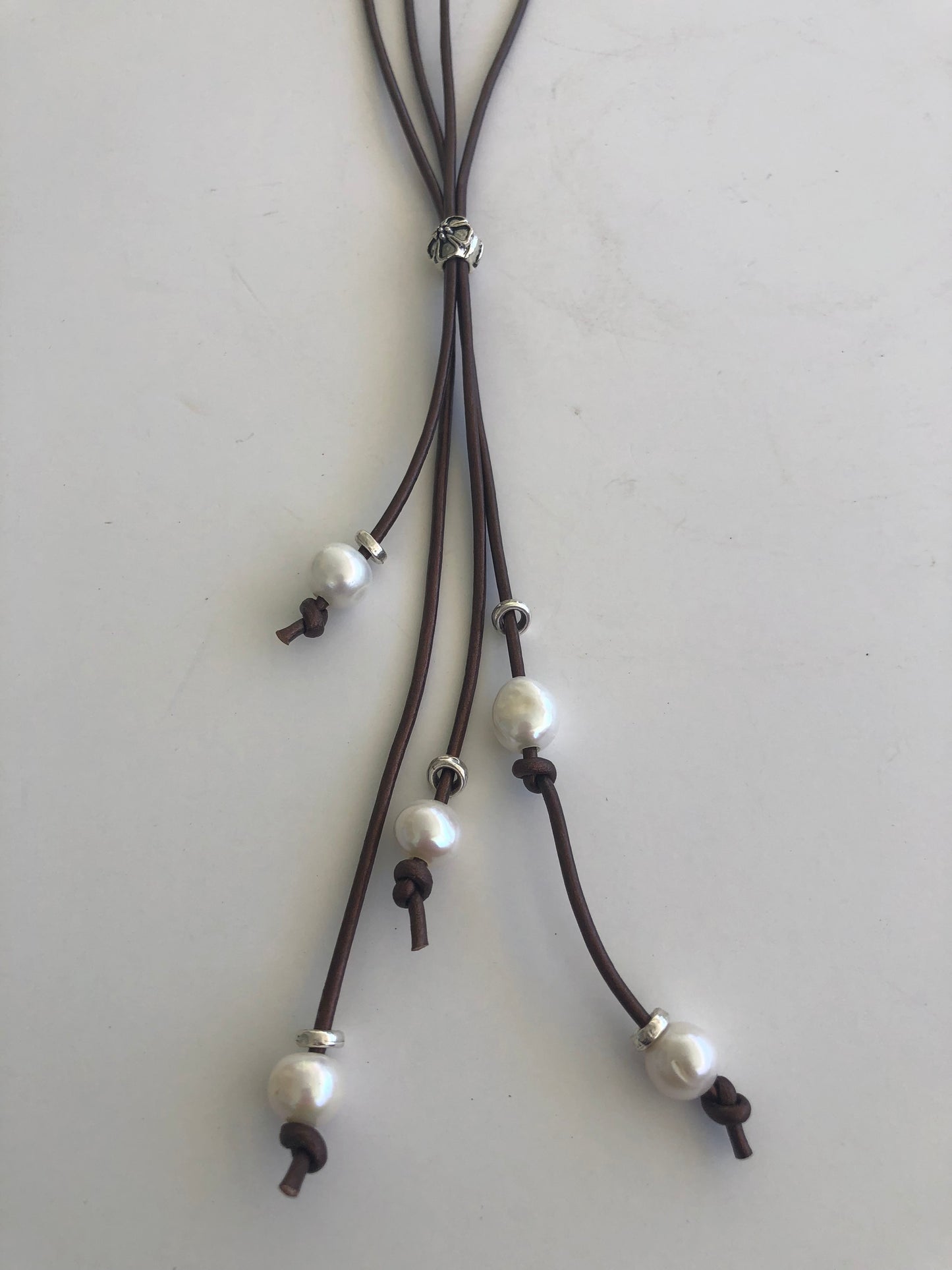 Leather & Pearl Beaded Lariat Necklace